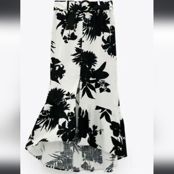 Zara Tropical Print Faux Button Front 100% Cotton Skirt - Picture 1 of 10